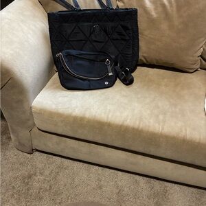 Chic Black Quilted Tote and Crossbody Bag Set
